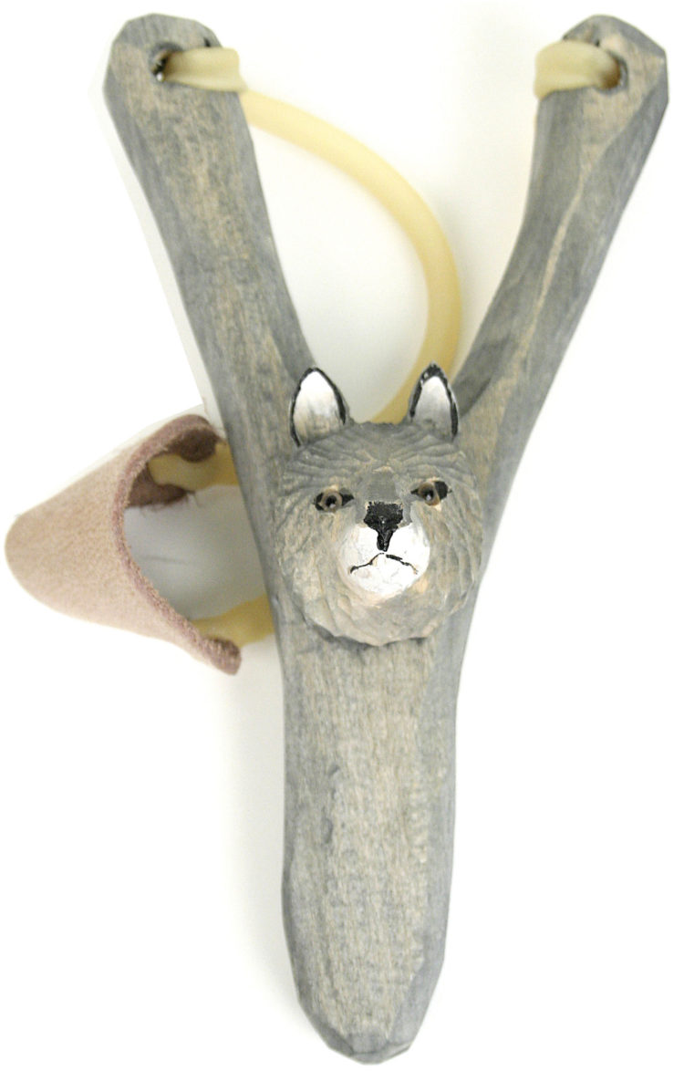 Hand-Carved Animal Slingshot, Wolf