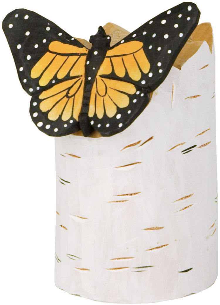 Hand Carved Pencil Holder, Monarch Butterfly