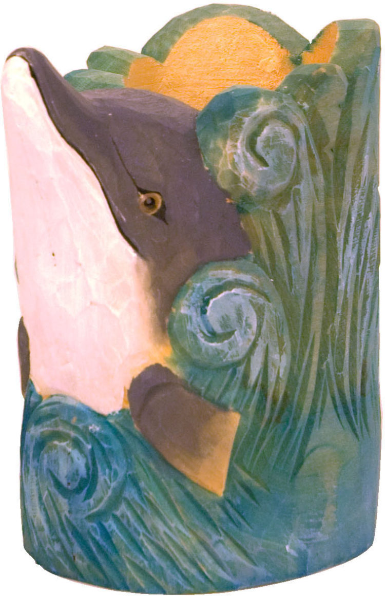 Hand Carved Pencil Holder, Dolphin